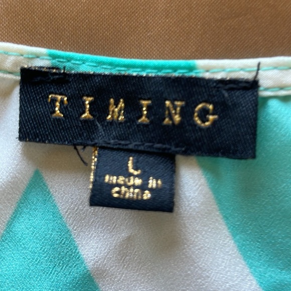 TIMING Mint Turquoise & Ivory Cream Zigzag Chevron Racerback Tie Waist Tank Sz L - Picture 7 of 10